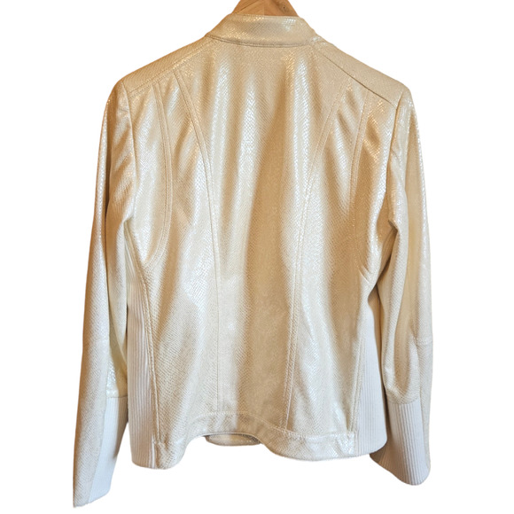 Chico's Snakeskin Embossed Faux Leather Jacket Cream Women's Size 1 (Medium) - Picture 8 of 12